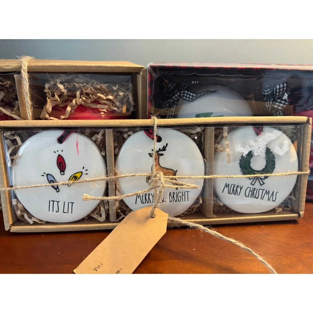 Rae Dunn Christmas Ornament Bundle Naughty Nice Feliz‎ Navidad It's Lit 7pc Set